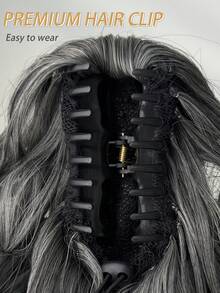 12-Inch Ombre Gray Wavy Synthetic Ponytail Hair Extensions, Heat Resistant Fiber Claw Clip-In Ponytail Hairpiece For Women Daily Use - Gray Ombre - View 11