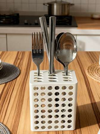 1 pieza Escurridor de cubiertos, Estante de almacenamiento de cubiertos de estilo minimalista moderno, Canasta de drenaje de metal negro de alta calidad, Organizador de cocina de gran capacidad, Soporte multifuncional para cuchillos, tenedores y palillos