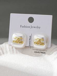 1 Pair ​Elegant White Color Paris Earring, Minimalist CC Logo Stud Earring, Delicate Everyday Jewelry Gift​