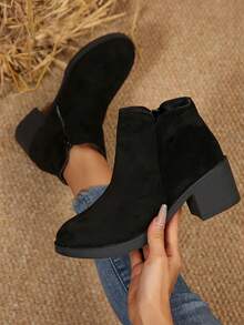 Women's Ankle Boots, Women's Short Boots, Thick Heels, Round Toe Body, Solid Color Design, Simple Style, Gorgeous And Comfortable, Elegant And Unique, Suitable For Home Travel And Daily Commuting. - màu đen - Xem 1