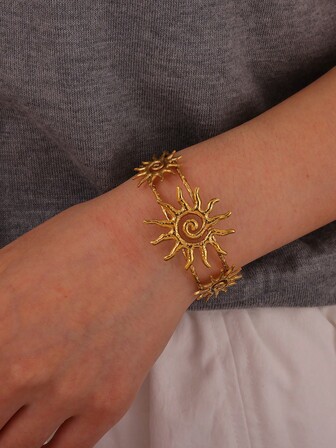 1Pc Fashion Sun Starfish Shell Bangle For Women Gold Color Stainless Steel Conch Open Bangle Marine Life Party Jewelry Gift