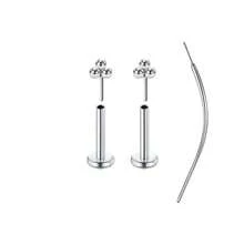 3件套无螺纹鼻钉，镶嵌立方氧化锆，男女通用，不锈钢材质，唇钉，扁平按压式耳环，立方氧化锆鼻环，适用于鼻部、耳垂、耳软骨穿孔，低致敏性，20G，附赠锥形工具 - 銀色 - 查看 46