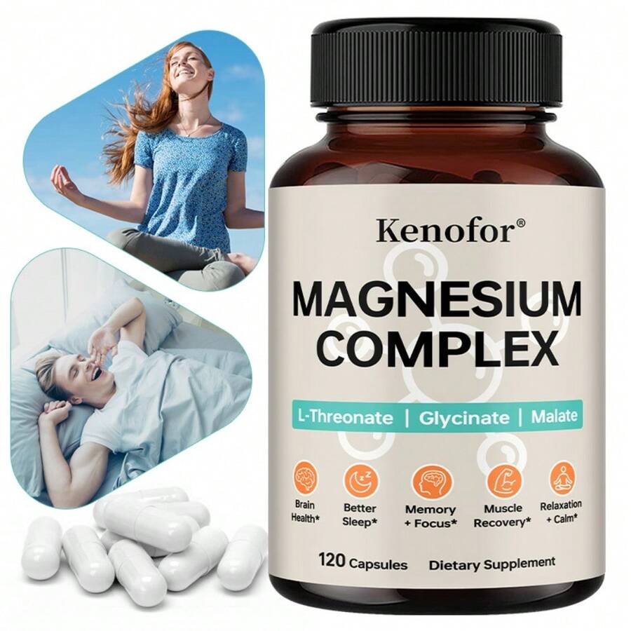 Complejo de magnesio (con L-treonato, glicinato y malato) que favorece la salud de las células cerebrales (120 cápsulas) - 1 botella - Ver 1