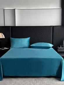 1 pezzo Lenzuolo in velluto tinta unita e alla moda con cristalli, lenzuolo rettangolare moderno, morbido e confortevole, anti-polvere e lavabile in lavatrice, adatto per la camera da letto, utilizzabile in tutte le stagioni - Blu scuro - Visualizzare 5
