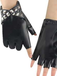 1 par de guantes sin dedos de estilo punk con correa hueca y remaches, guantes de piel de PU sexy sin dedos para hombres y mujeres, adecuados para exteriores, casual, fiesta, actuación