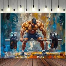 2D Flat, 1pc Heavy Duty Weightlifting Gym Banner - Muscular For Man Bodybuilding Poster With Flexing Muscle For Man & Barbell Design - Bright For Home Gym, Fitness Centers, Birthday Parties, Weightlifting Competitions - No Electricity Needed Motivational Workout Decorations - 2D Flat Banner For Studio & Events - Durable & Easy To Hang Fitness-Themed Backdrop, 2D Flat Gym Decoracion, Navidad, Wall Hanging Cloth Gym, Decoration Gymnase, Home Gym Decor, - 如圖所示 - 查看 1