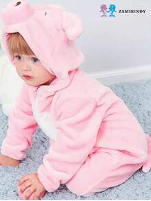 Mono unisex para gatear de bebés de 0 a 3 años, disponible en 6 colores y 6 diseños diferentes, con 6 diseños de animales cartoon: conejo blanco, cerdito, dinosaurio azul, serpentita verde, ternero marrón y ardilla marrón, pato. Es cómodo, suave y cálido, perfecto para usar en temporadas de otoño e invierno; funciona tanto como ropa para gatear como prenda versátil que se puede usar tanto en casa como fuera. - Rosa - Ver 3