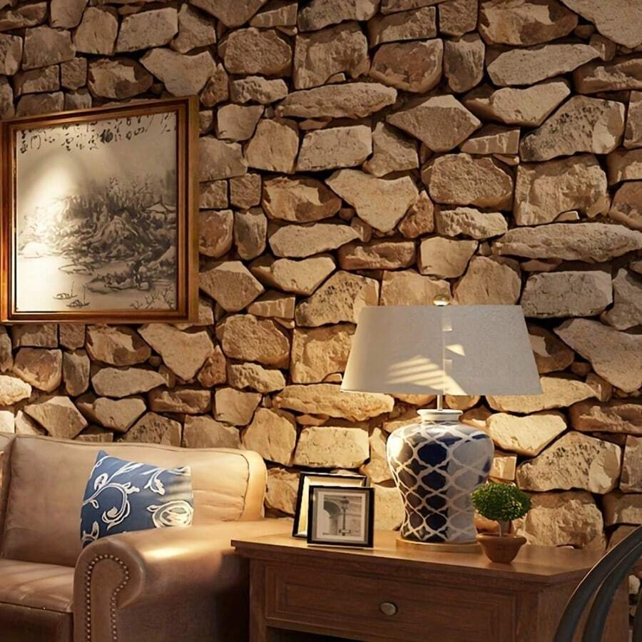 3D Stone Texture Wallpaper, Non-Adhesive, PVC Material - Suitable For Living Room, Bedroom, Cafe, Bar And Restaurant, Retro Style