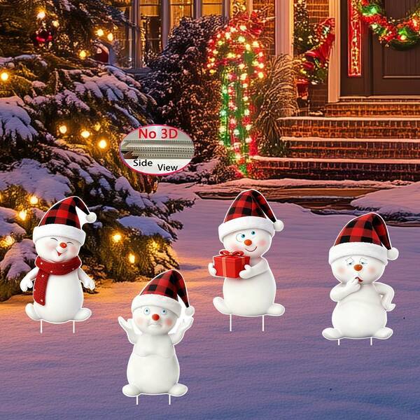 4 Peças Placas de Jardim Expressivas de Boneco de Neve de Natal com Chapéus Vermelhos, Boca e Nariz Móveis, Estacas Decorativas de Plástico para Jardim de Inverno para Natal, Ano Novo - Olhos e Boca Expressivos, Boneco de Neve Encantador com Braços Acenando, Fácil Instalação para Gramado Festivo, Decoração de Festa, Uso Externo, Decorações de Natal Externas para Jardim