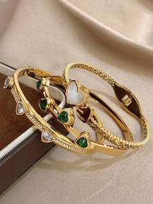 Elegant Heart-Shaped Luxury Zirconia Bracelet, Women's Stackable Gold Bangle, Stainless Steel Bracelet For Women, Suitable For Daily Wear, Parties, Christmas, Birthdays, Can Be A Gift Set - Multicolor - View 3