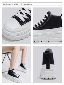 Alan Vincent [免费退换货][休闲帆布鞋系列]新款女士高帮系带帆布鞋 女士厚底休闲鞋 舒适时尚学生鞋 休闲百搭[尺码偏小，建议选择大一码。]