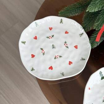 طبق سيراميك عيد الميلاد بحجم 8 بوصة، شجرة عيد الميلاد الخضراء مع قلب أحمر، طبق سيراميك مصنوع يدويًا لتقديم الحلويات والفواكه والبسكويت والمقبلات والسوشي، مناسب للميكروويف والغسالة، طبق سيراميك عالي الجودة لتجمعات العائلة والحفلات وأعياد الميلاد، فكرة هدية رائعة
