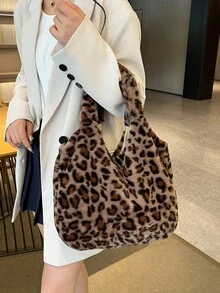 1pc Autumn/Winter New Fluffy Large Capacity Shoulder Tote Bag, Fashionable One Shoulder Handbag, Furry Commuter Shoulder Bag For Women, Suitable For Ladies Vacation And Daily Shopping, Mom Gift - Multicolor - View 4