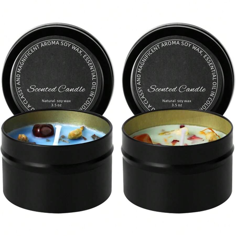 Glitzcharm Velas Aromaticas 2 Piezas Cera de Soja 100 Pura Juego de Velas Aromáticas de Flores Secas Alivio Del Estrés y Relajación Regalo para San Valentín,Cumpleaños(Azul+Verde) - Rojo + Rosa - Ver 1