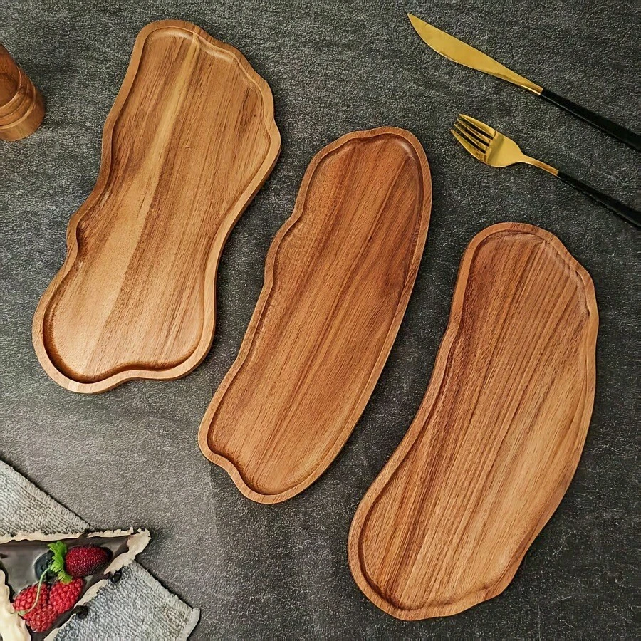 1 pieza Bandeja de madera de acacia, bandeja arcoíris, bandeja de té estilo europeo, bandeja de pan de cocina, bandeja de aperitivos de frutas para el té de la tarde, bandeja de servir y plato de madera maciza asimétrica, plato de cena de madera ligera, adecuada para desayuno, café, té, aperitivos, plantas, desayuno, decoración de habitaciones, accesorios de cocina, regalo ideal para Navidad, Halloween, Acción de Gracias