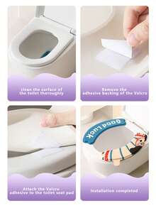 2pcs EVA Waterproof Toilet Seat Cover, Cartoon Print, Adhesive, Washable, For Home Bathroom Use, Winter - Multicolor - View 4
