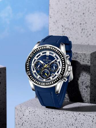  REWARD Men's Quartz Watch Business Fashion Style Timing Calendar Luminous Hands Multi-Functional Men Wristwatch High Quality Gift Classic Design Silicone Watch Band