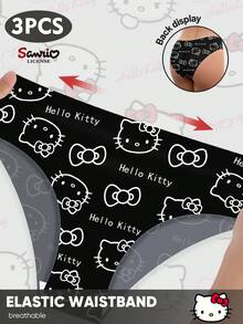 Sanrio 3pcs/Pack Sanrio Hello Kitty Low Waist Graphic Seamless Fit Briefs For Women