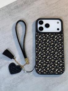 1 carcasă de telefon cu textură din piele moale de înaltă calitate, impermeabilă, antiderapantă, cu model floral simplu, cu model floral simplu + curea de piele ecologică în formă de inimă la modă, compatibilă cu Apple, telefoane, cadou excelent pentru prieteni, familie, cupluri, ziua de naștere, sărbători