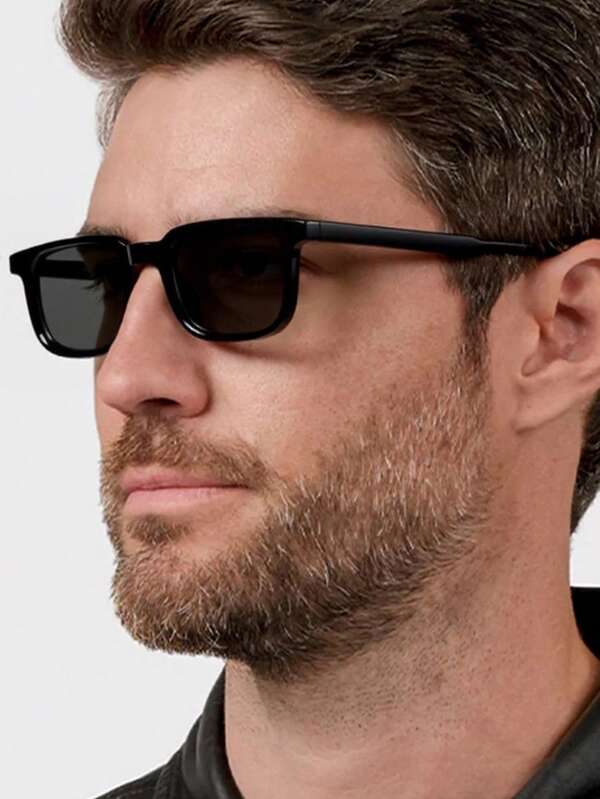 1 szt. Męskie, proste, prostokątne, modne, czarne okulary przeciwsłoneczne, idealne na świąteczne wyjścia, jako dodatek do stroju i jako świąteczny prezent