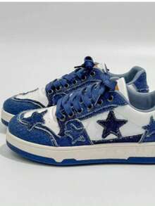 Women's Casual Sports Shoes, Round Toe, Non-Slip, Casual And Comfortable, Star Pattern Design, Simple Style, Gorgeous And Comfortable, Suitable For Outdoor Travel And Daily Commuting. - 藍色 - 查看 3