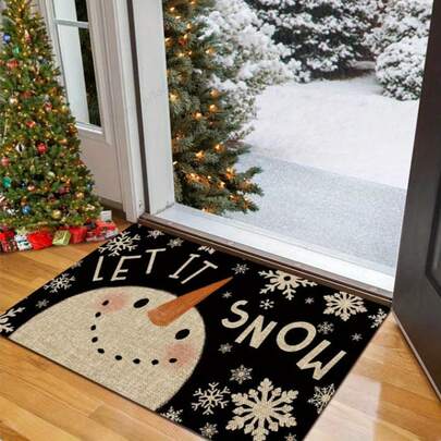 1 قطعة سجادة باب بشكل رجل الثلج "دعه يتساقط الثلج" - سجادة حمام مانعة للانزلاق، مقاومة للأوساخ، قابلة للغسل في الغسالة، سجادة بوليستر، سجادة مطبخ عيد الميلاد، مناسبة للاستخدام الداخلي/الخارجي - مثالية لمدخل الشتاء وديكور مطبخ المزرعة، ديكور عيد الميلاد، ديكور المنزل، هدية عيد الميلاد، سجادة مطبخ