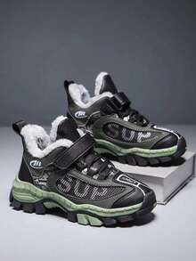 Boys' Winter Plush Thick Snow Boots, Outdoor Activities Rugged Snow Anti-Slip Sports Shoes, Halloween Exquisite Casual Hiking Shoes