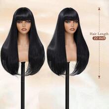 DDLong Black Wig With Bangs - Long Straight Black Wigs With Bangs For Women Heat Resistant Natural Looking Synthetic Wig For Halloween Daily Cosplay Party Use 22 Inch - 自然黑 - 查看 6