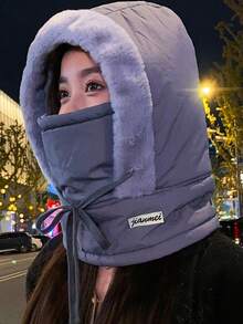 1件冬季保暖雷锋帽圣诞帽男女士毛绒加厚防寒口罩围兜一体式帽子户外防风骑行帽时尚滑雪帽黑色百搭护耳帽全脸防风骑行帽 - 彩色 - 查看 4