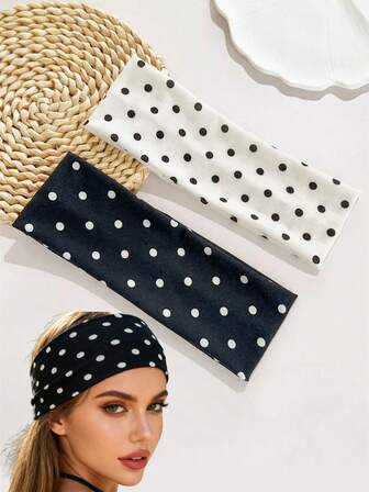 1条/2条装女士优雅甜美波点印花弹力运动发带，适合日常佩戴、健身、跑步、瑜伽，吸汗透气，时尚配饰，波西米亚风发带，优雅秋冬女士发带，节日装扮配饰，圣诞礼物，圣诞袜填充物，女士圣诞袜填充物，圣诞礼物，礼物，圣诞袜填充物，女士礼物，礼物，圣诞礼物，成人圣诞袜填充物，成人圣诞袜填充物，发饰，女士配饰，圣诞袜填充物，成人礼发饰，圣诞发饰，女士礼物创意，美容圣诞袜填充物，女士圣诞礼物