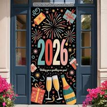 1 pieza Pancarta de celebración del Año Nuevo 2026 - Fuegos artificiales vibrantes y decoración de fiesta de champán con dígitos prominentes 2026, cortina de poliéster apta para todo el año para bodas, Año Nuevo, porche y eventos interiores/exteriores - 1 pieza - Ver 5