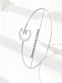 1pc S-Size Star & Moon Pattern Metal Wire Armband, Arm Cuff Bracelet For Women - Silver - View 3
