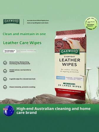  OAKWOOD Leather Cleaning And Care Wet Wipes For Car Interior, Seating, Leather Shoes Cleaning And Care 2-In-1 Wet Wipes For Leather Bags, Sofa Care, Brightening Cleaning And Care Wet Wipes