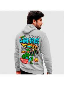 Men's Hooded Sweatshirt With Cosmic Space Print Kangaroo Cold Weather Blouse Flannel Coat Cold Winter - Grey - View 3