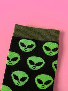 1 Pair Men Socks Novelty Sock For Women Alien Crazy Sock Back To School Gift Socks Halloween Socks, Fall