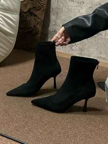 2025 Autumn/Winter New European And American Pointed Toe High Heel Short Boots, Slim Fit Patchwork Ankle Boots, Retro Brown Short Boots,Kitten Heels