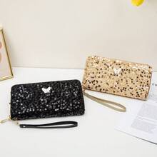女士长款钱包 韩版时尚新款亮片装饰 高端蝴蝶点缀 多卡位零钱包 女士钱包 手提包 钱包 - 彩色 - 查看 1