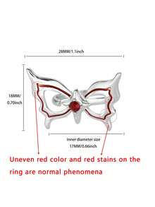 1Pc Gothic Style Butterfly Ring With Red Gemstone, Edgy Dark Style Butterfly Mask Ring, Halloween Jewelry Fashion Accessories, Halloween Party Accessories