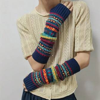 Mangas de brazo de estilo bohemio para mujer en otoño/invierno - Guantes sin dedos engrosados y extendidos