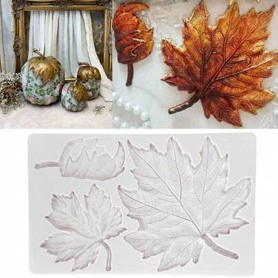 1pc Maple Leaf Shaped Silicone Mold, Expandable Multi-Leaf Structure, Suitable For Making Scented Candles, Resin Clay, Soap, Ideal For Wedding, Birthday, Valentine's Day, Mother's Day, Father's Day, Thanksgiving, Christmas Or Autumn Decor, Reusable DIY Tool With Detailed Leaf Vein Texture