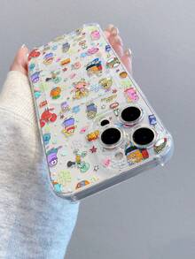 SpongeBob SquarePants 1個極簡粉色波浪圖案海綿彩繪防摔透明手機殼，適用於/Apple 11/12/12promax/14promax/15/15Pro/16/16promax及其他機型 - 彩色 - 查看 4
