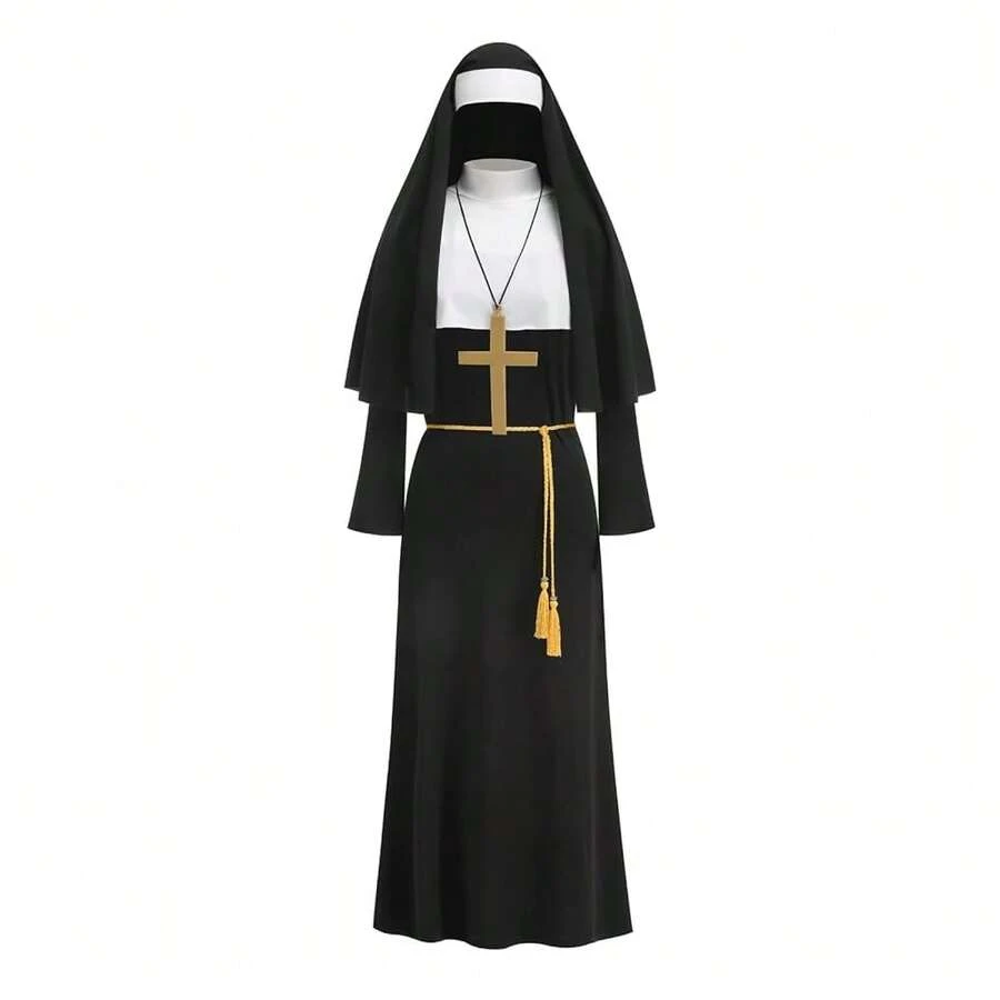 Colorful House Women Nun Costume Set Adult Traditional Nun Outfit Dress Halloween Cosplay Costume{"Size_name":"Small","Color_name":"Cloak"} - 披風 - 查看 1