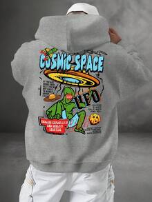 Men's Hooded Sweatshirt With Cosmic Space Print Kangaroo Cold Weather Blouse Flannel Coat Cold Winter - Grey - View 1