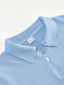 男士休闲 Polo 衫，翻领拉链设计 | 人字纹提花针织，卫衣版型，度假及日常休闲必备单品，理想的情人节男友礼物（注：欧美尺码偏大，请根据您的体型选择小一码） - 淺藍色 - 查看 8