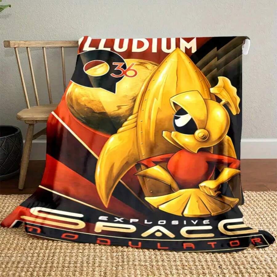 [Personalized Flannel Blanket]Martian Marvin (6) Plush Throw Blanket - Retro Futuristic Space Design, Soft All-Season Couch Bedspread For Home, Office, Camping - Birthday/Christmas Gift For Sci-Fi Fans - MKM0546, Home Decor Accessory, Playful Home Decor, Comfortable Bed Cover, Stylish Sofa Cover, Cozy Home Lovers - 30英寸x40英寸 - 查看 1