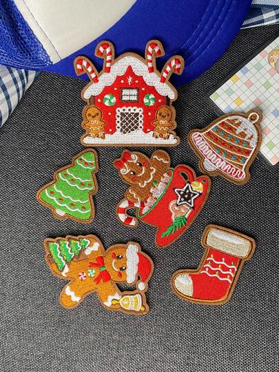 1 Set de 3/6 piezas Parches bordados de serie navideña de dibujos animados lindos, parche de poliéster de moda, aplicación de bordado DIY, parches para planchar o coser en ropa, accesorios, pegatinas para tela adecuadas para mochilas, vaqueros, chaquetas, camisetas, sombreros, vestidos, etc.