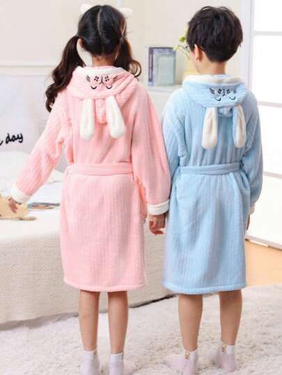 1 pieza Bata con capucha linda para niños (Longitud 97cm/38") de felpa de coral suave y cálida, sin desprendimiento, absorbente de agua, secado rápido, lavable a máquina, adecuada para baño, dormitorio, hotel, piscina, regalos de festivales, regalos de cumpleaños
