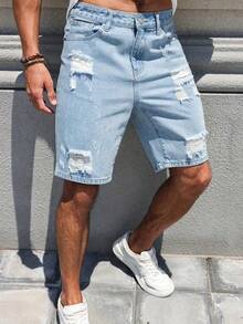 Men's Fashionable Distressed Denim Shorts Jorts