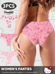 Sanrio 3 Pcs Pack Sanrio Hello Kitty Low-Waist Printed Seamless Breathable Panties For Women
