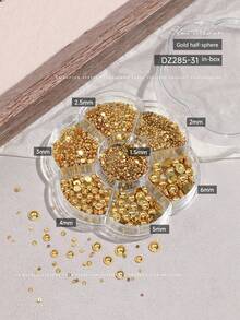 1 Box Mixed Nail Art Decorations - Assorted Size Flat Gold/Silver Beads, Versatile Mini Half-Round Pearls, Nail Art Accessories - Multicolor - View 7